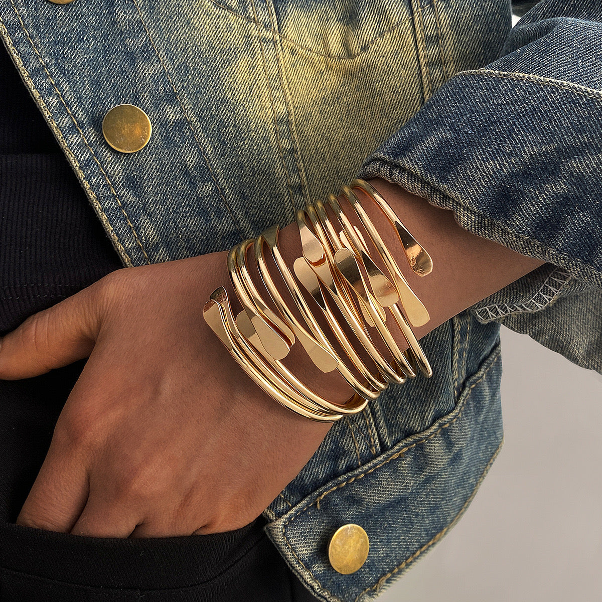 Flattened Open Bangle Bracelets