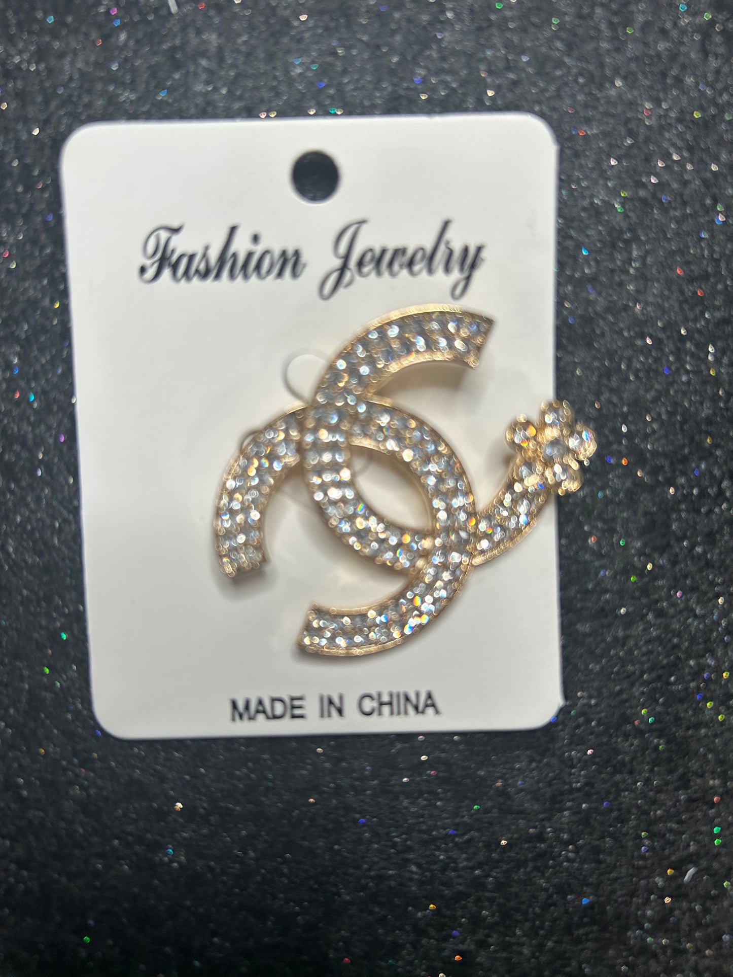 Flower Rhinestone CC Brooch - Silver