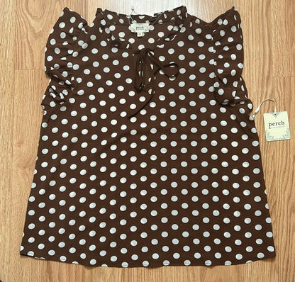 PL~NWT Brown/ White Polka Dot Top