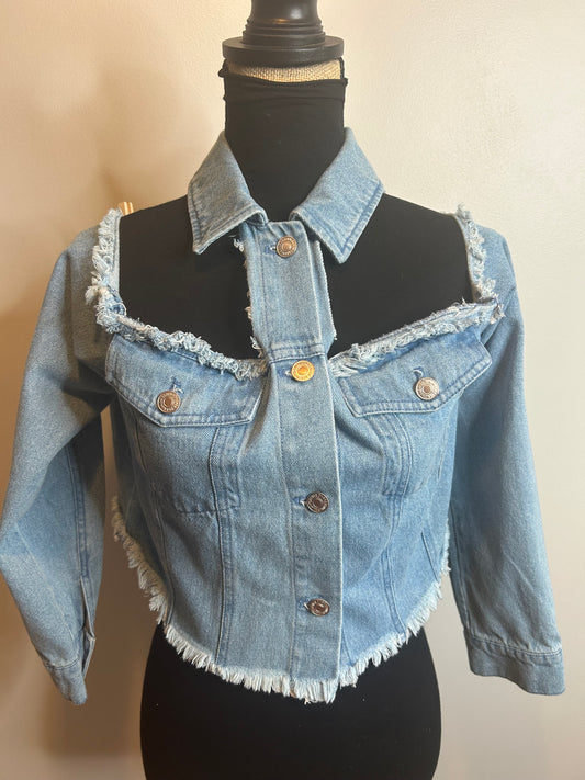 PL~ Cold Shoulder Denim Jacket