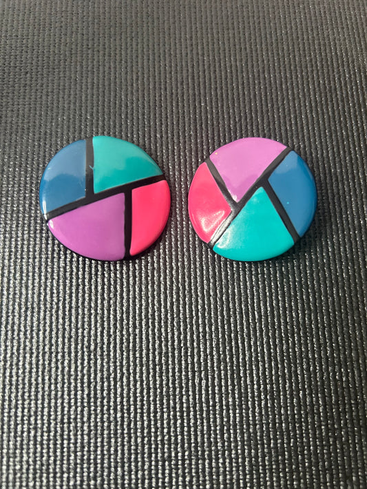 Vintage Round Color Block Earrings