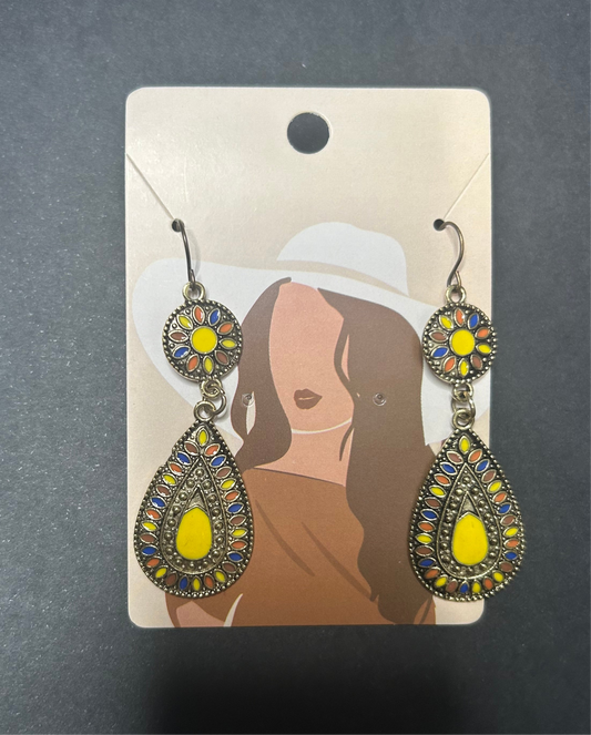 Yellow/Blue Aztec Earrings