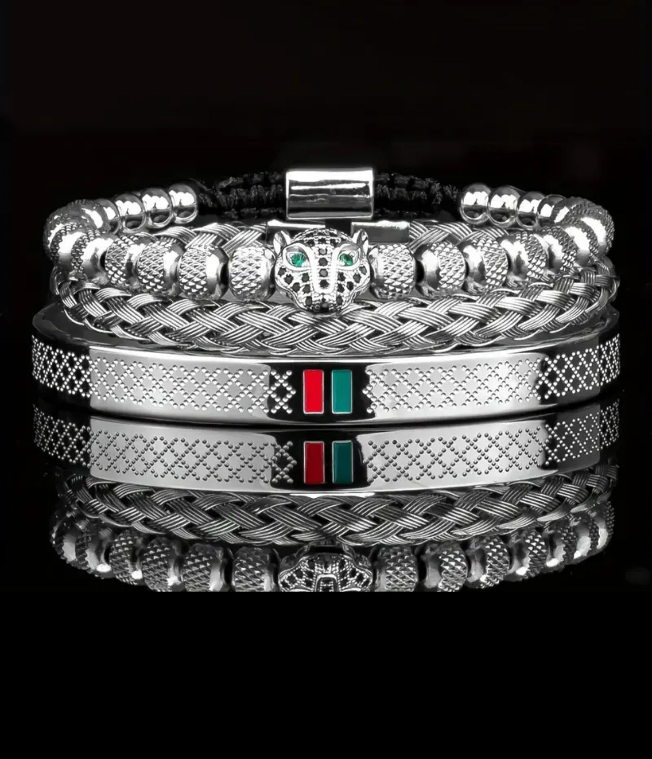 Jaguar Stainless Steel Bracelet Set (Unisex)