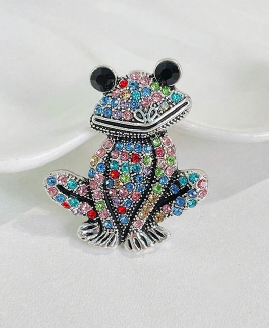Rhinestone Frog Brooch