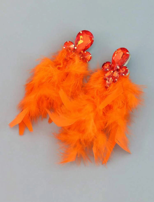 Exaggerated Feather Rhinestone Earrings