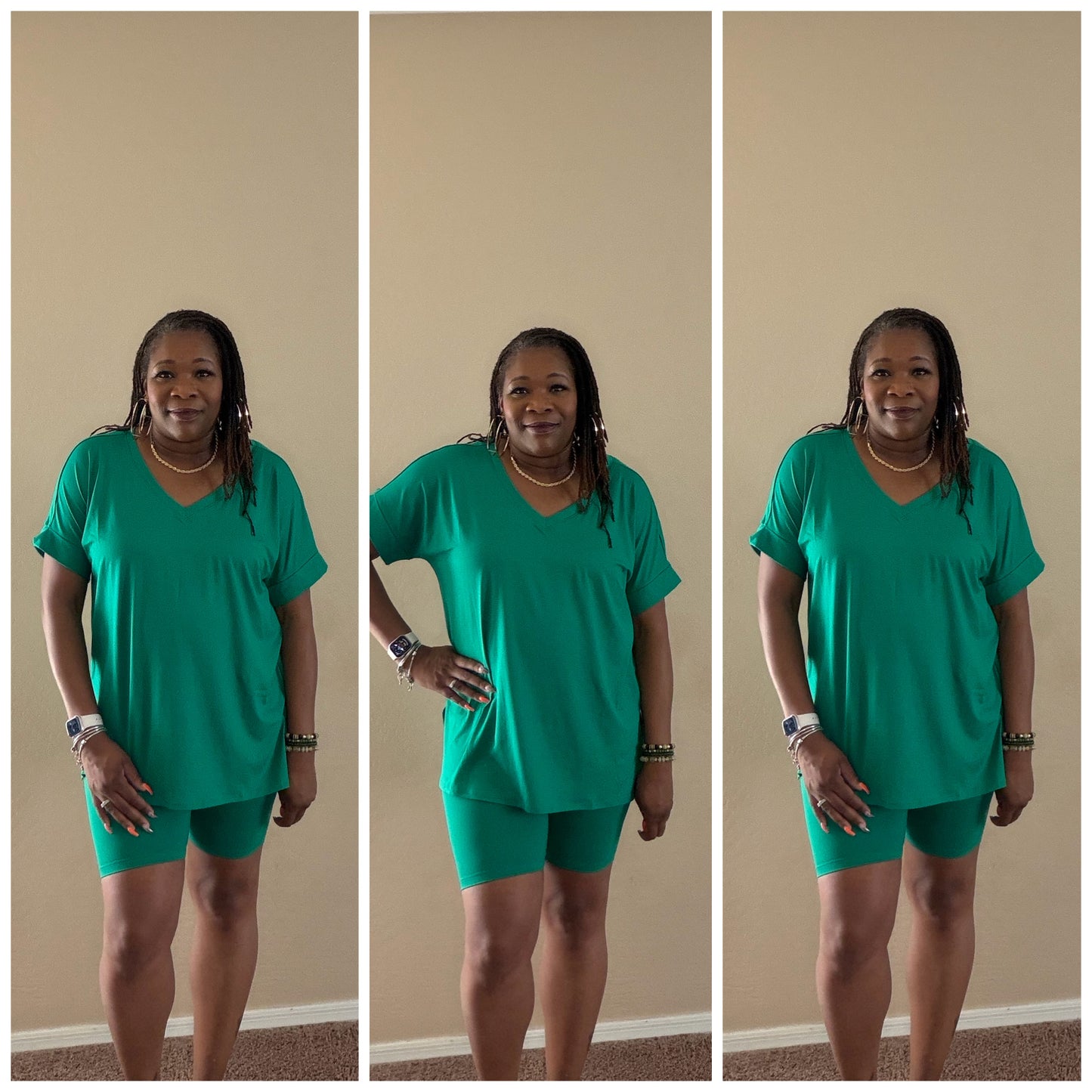 Microfiber Vneck Biker Set