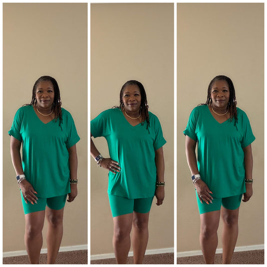 Microfiber Vneck Biker Set