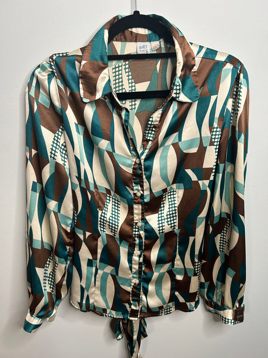 PL~ Multi print Blue/Brown Blouse Wear it Declare It