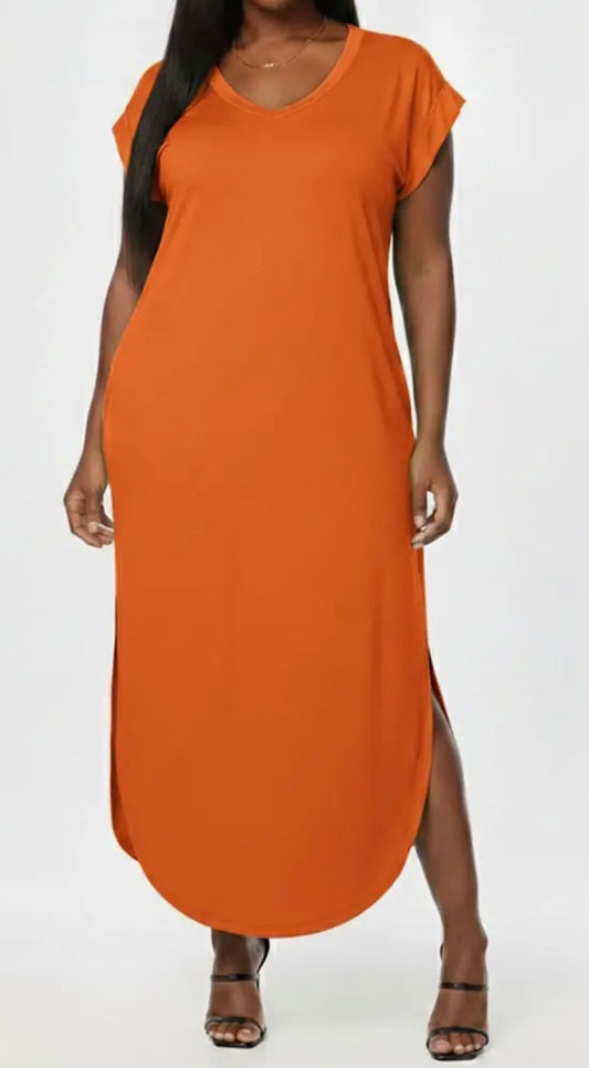 Hidden Pocket Vneck Long Dress