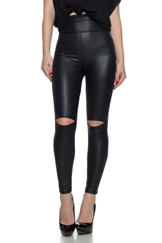 Faux Leather Cutout Pants