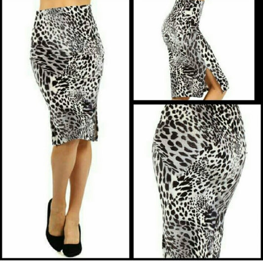 Snow  Leopard Pencil Skirt